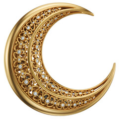 Golden crescent moon ornament with intricate design