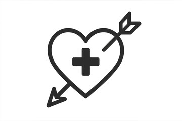 Obraz premium Heart with medical cross and cupid arrow symbol