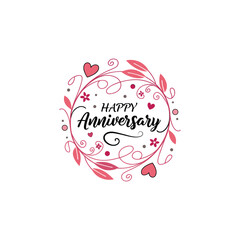 Elegant wedding anniversary typography vector featuring decorative floral frames and stylish hand lettering, ideal for cards, invitation, and social media post.