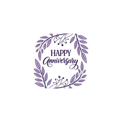 Elegant wedding anniversary typography vector featuring decorative floral frames and stylish hand lettering, ideal for cards, invitation, and social media post.