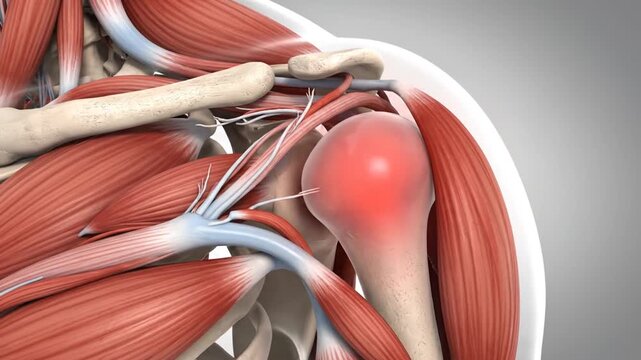 Shoulder Bursitis Highlight Clean White Anatomical Illustration Featuring Muscles Bones Tendons Blood Vessels and Bursa