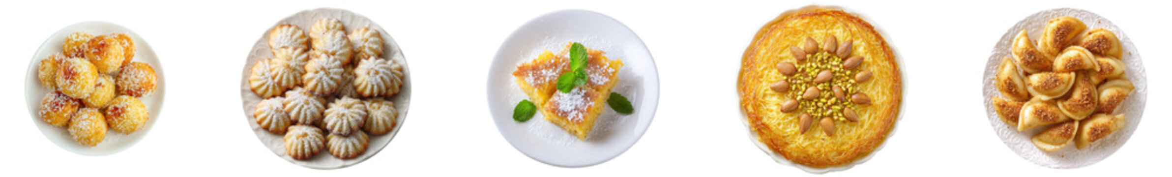 top view of various kinds of arabic dessert. 