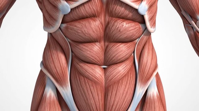 Transverse Abdominis Anatomy Illustration Showing Deep Core Muscles in High Detail with Visible Muscle Fibers and