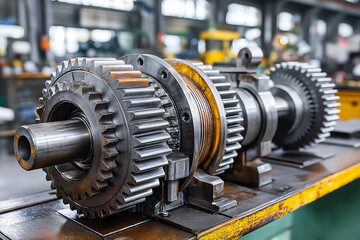 Heavy Industrial Machinery Shaft with Multiple Gears in a Large Manufacturing Plant