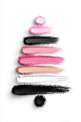 Festive abstract Christmas tree crafted from cosmetic textures on a white background.