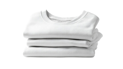 Stack of three clean white folded t-shirts, presenting a blank canvas for design or branding, on a transparent background