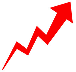 A 3d red business arrow graph illustrates financial growth and stock market success as the investment chart signs upward progress toward profit and money on white background 