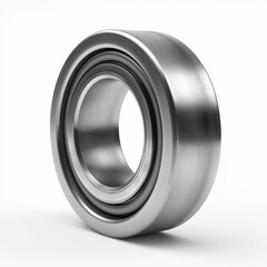 High quality chrome steel ball bearing for industrial machine parts and automotive suspension systems isolated on white.