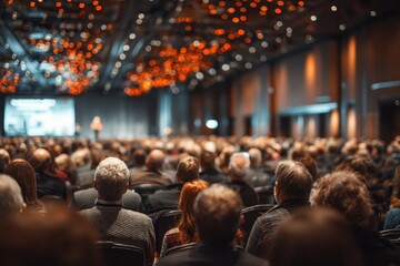 Crowd of business people attending conference seminar meeting listening to speaker in the hall, Entrepreneurship and Business concept in convention center