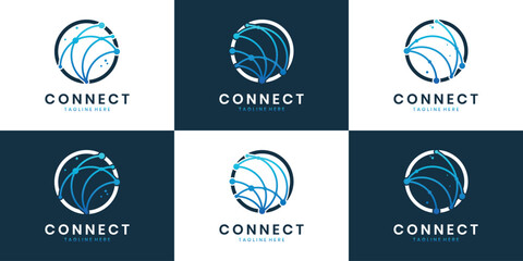 Global network connectivity logo design with digital data lines
