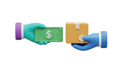 3D Hands Exchanging Money for Package
