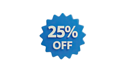 25% OFF discount tag, blue starburst shape