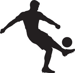 Obraz premium Vector illustration of Male soccer player silhouette kicking a ball, isolated on white background