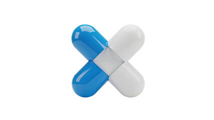 Interlocking Blue and White Pills on White Background