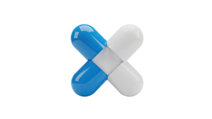 Interlocking Blue and White Pills on White Background