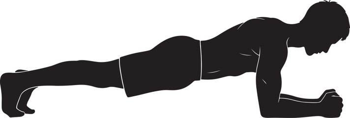 Vector  illustration of Man doing a plank exercise, isolated on white background.