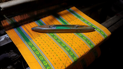 Close up view of handloom in India.