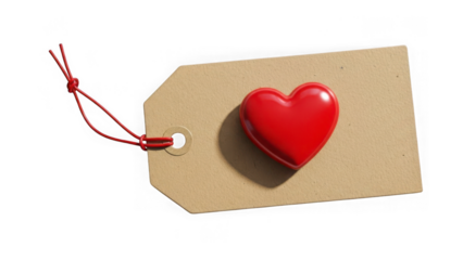 Red heart on brown tag