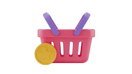 Pink Shopping Cart Icon with Gold Star Coin