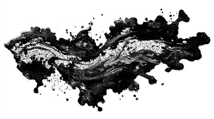 Fototapeta premium Fluid dynamic black ink splash displays intricate texture against a stark white background