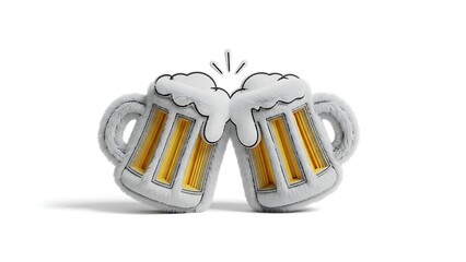 Unique 3D layered fluffy art of two beer mugs clinking for a celebratory toast