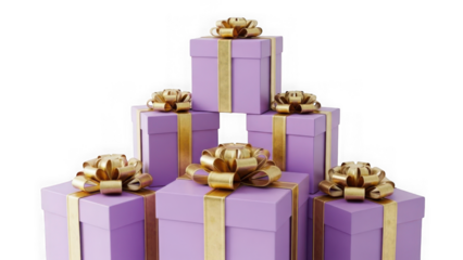 Purple gift boxes with golden bows