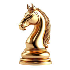 Golden chess knight piece isolated on transparent background