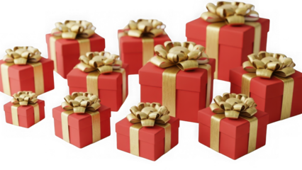 Collection of red gift boxes with golden bows