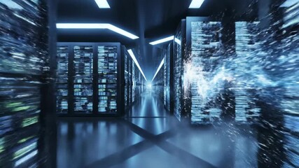 Data center server room with modern technology and digital information. - Powered by Adobe