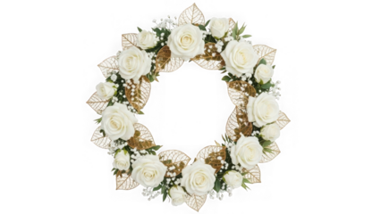 Elegant white rose wreath with golden accents