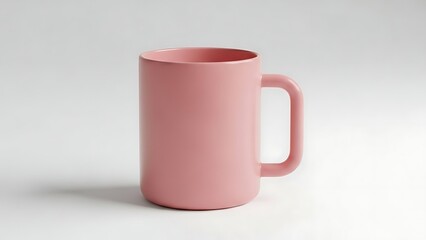 Obraz premium Minimalist Pink Ceramic Mug on White Background, Simple 3D Render of a Coffee Cup for Breakfast or Office Daily Routine