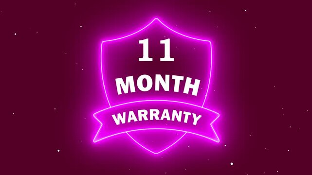 glowing eleven month guarantee sign. 11 month quality assurance neon icon. animated neon emblem showing 11 months. pink glowing certificate of warranty.