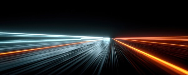 Abstract neon light paths swirling on black background, conveying speed, motion, and futuristic energy