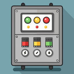 Fototapeta premium Title: A rectangular control panel with three circular indicator lights in green yellow and red