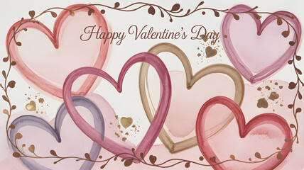 Colorful hearts and vines with Happy Valentines Day text in script pink purple