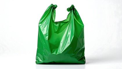 Vibrant Green Plastic Bag on White Background, Studio Shot