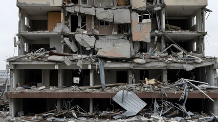 An old abandoned brick house stands as a broken ruin under the desert sky, showing vintage architecture and weathered exterior walls of a destroyed home
