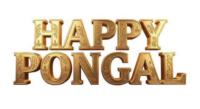 Happy Pongal Golden 3D Text for South Indian Harvest Festival Celebration