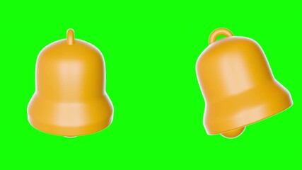 Yellow bell isolated on green screen background. Cartoon looping 3d animation element for ui business, game, decoration.
