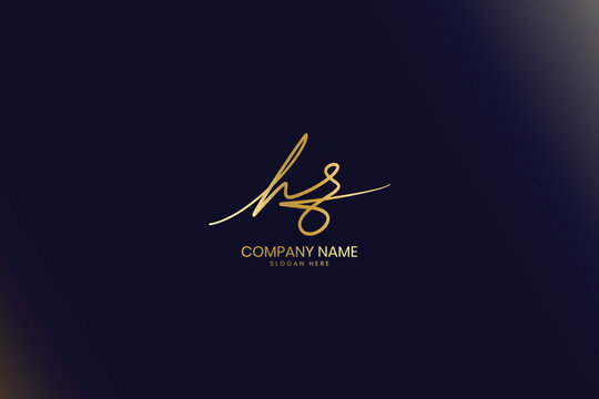Elegant HR Initial Letter Signature Logo Template, HR Luxury Calligraphy Lettermark Design on Dark Navy Blue Background.