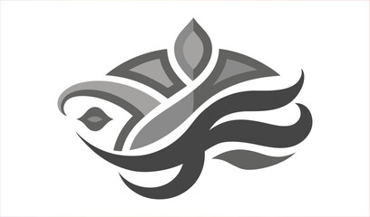 Fototapeta premium Abstract Geometric Floral Emblem with Swirling Petals and Leaves in Monochromatic Tones