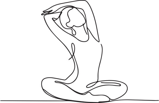 Continuous One Line Drawing of Woman Sitting in Yoga Pose for Wellness and Meditation Concept
