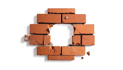 Broken Red Bricks Arranged in a Circular Pattern on White Background