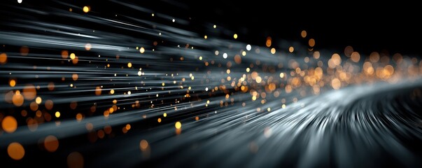 Dynamic background of light streaks and blue beams with orange bokeh for technology and science visuals