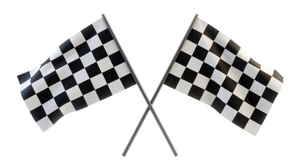 Two Crossed Black and White Checkered Racing Flags isolated PNG with Transparent Background
