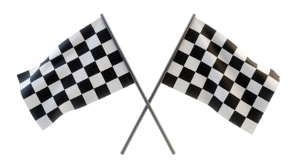 Two Crossed Black and White Checkered Racing Flags isolated PNG with Transparent Background