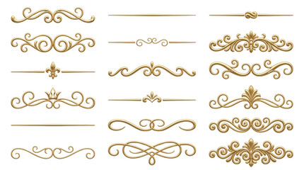 Elegant Golden Ornate Flourish Dividers Set Isolated Vector Graphic isolated PNG with Transparent Background