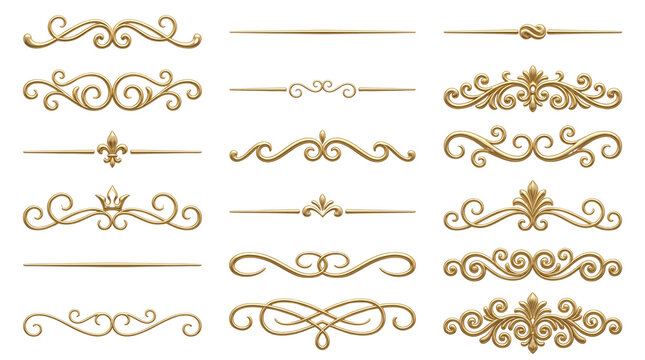 Elegant Golden Ornate Flourish Dividers Set Isolated Vector Graphic isolated PNG with Transparent Background