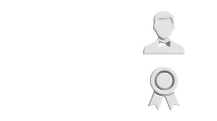 Isolated Minimalist Gray 3D User Icon with Bow Tie and Award Badge isolated PNG with Transparent Background