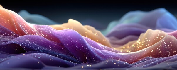 Abstract fluid color waves in purple and blue with sparkling light dust for background design